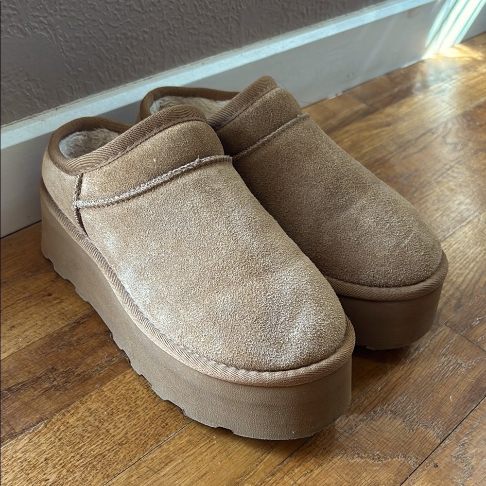 Women's Tan Suede Platform Clogs